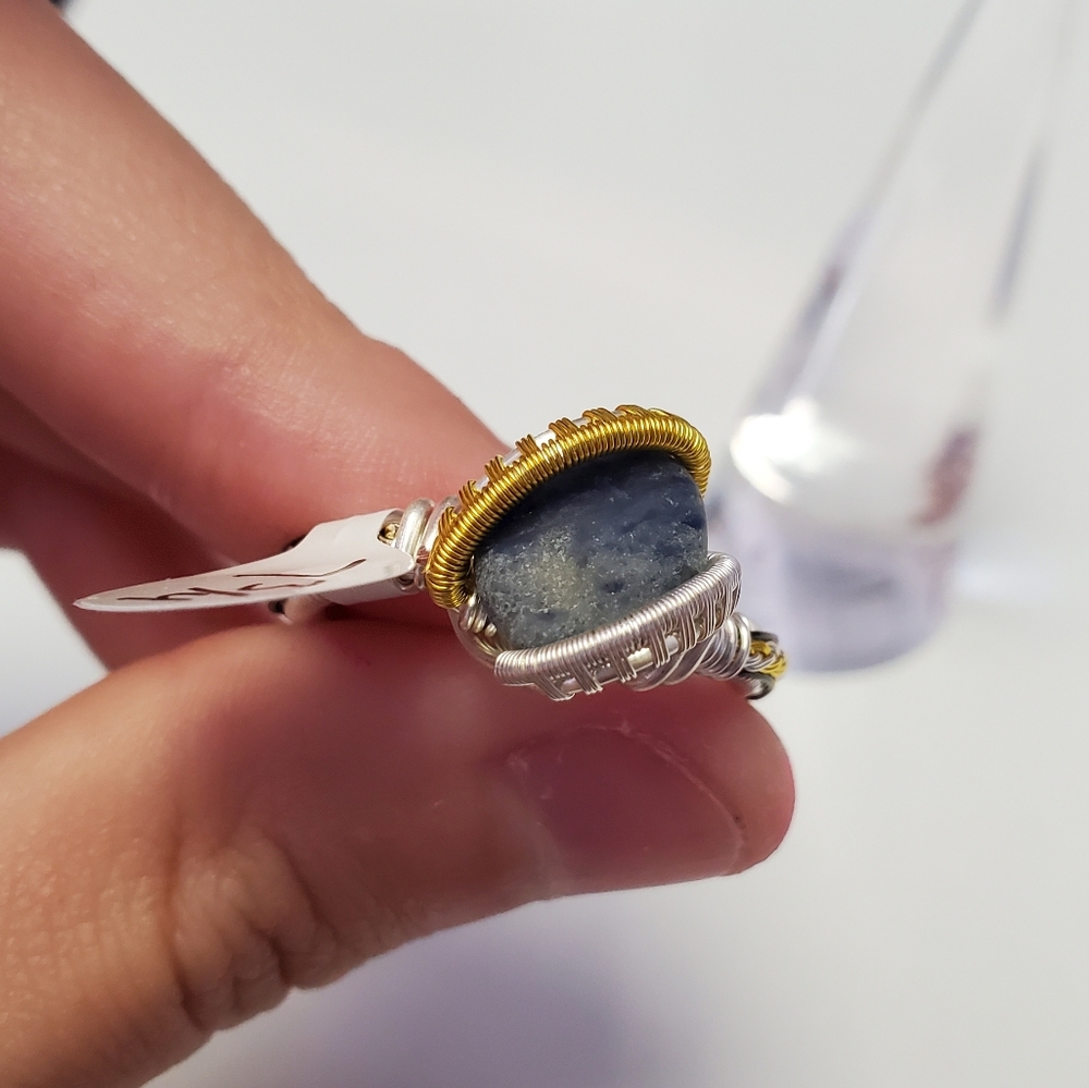 "Sun and Moon on the water" Sodalite Handmade Wire wrap ring size 7.75 - Picture 5 of 7